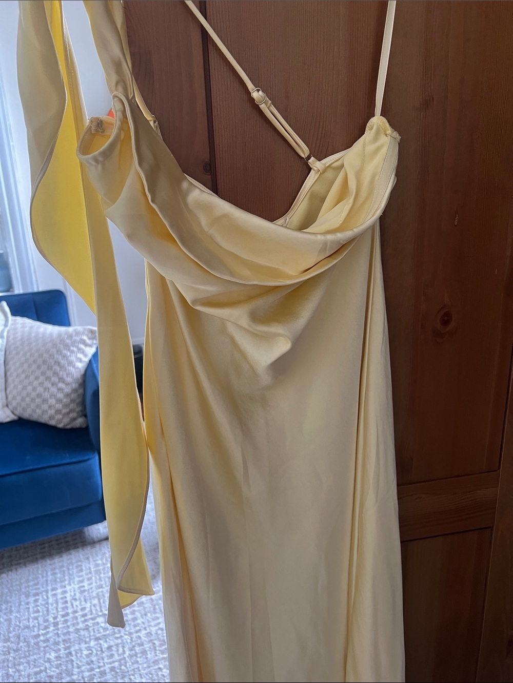 Showpo Pale Yellow One-Shoulder Draped Slip Dress - Picture 5 of 6